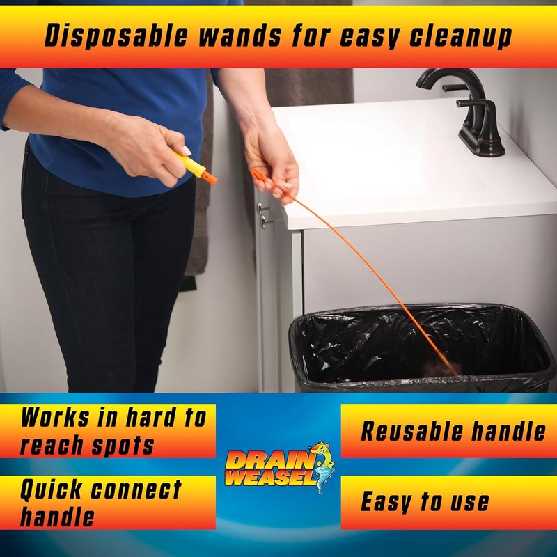 FlexiSnake Drain Weasel Sink Snake Hair Clog Remover Tool, Pipe, Bathroom, Bathtub Cleaner, 18-inch, Made in the USA, 5 Wands and Removable Handle - Image 5